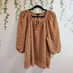 Torrid Textured Stripe Peasant Blouse Tie Neck Boho Poet Top Size 0